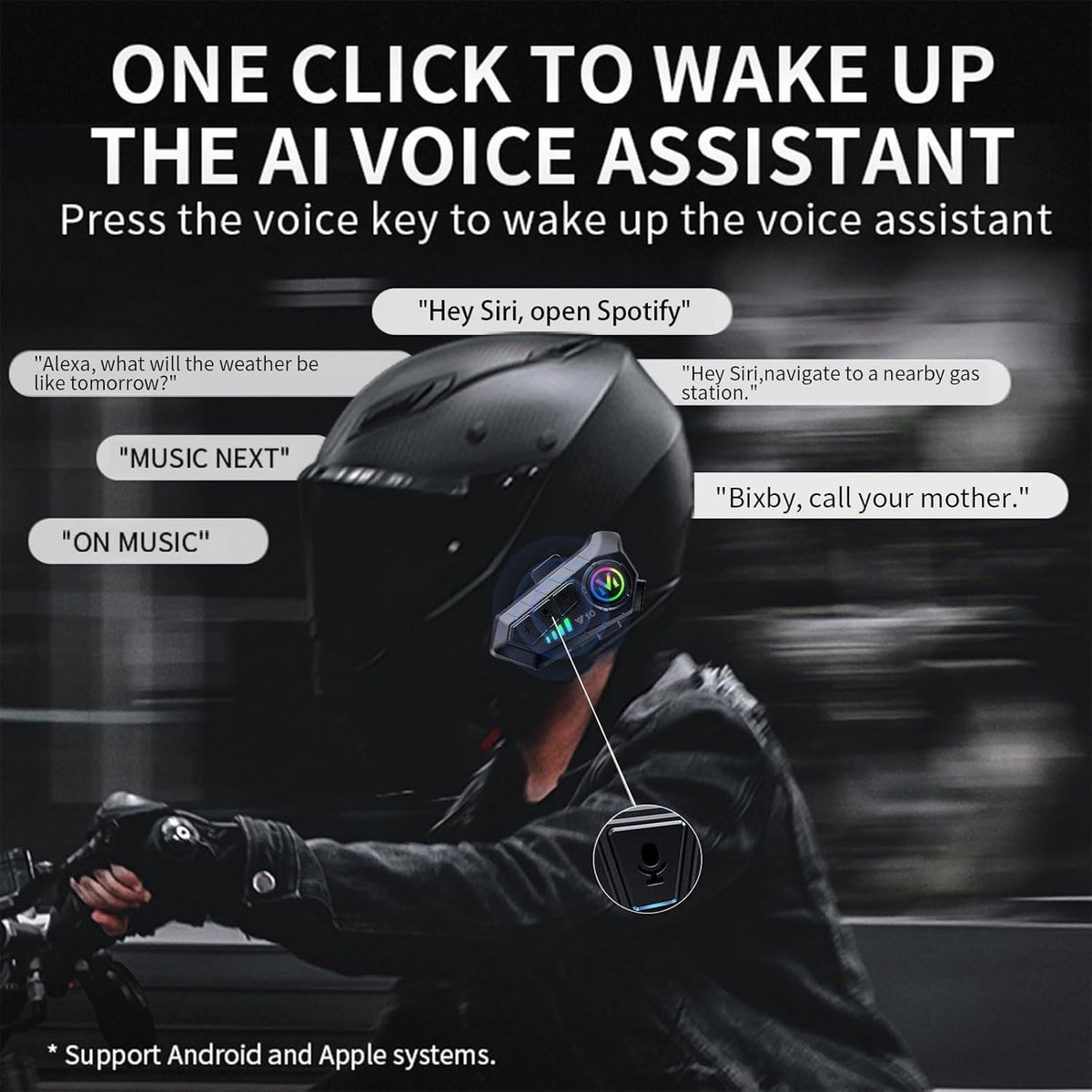 Motorcycle Helmet Bluetooth Headset Bluetooth 5.3 Smart Noise Reduction IPX6 Waterproof HiFi Headphones ~ Rechargeable